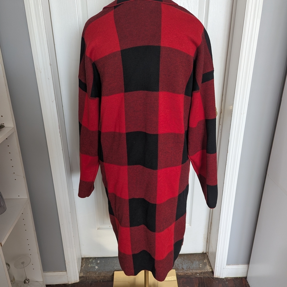 Lane Bryant Red and Black Checkered Cardigan - Picture 3 of 4